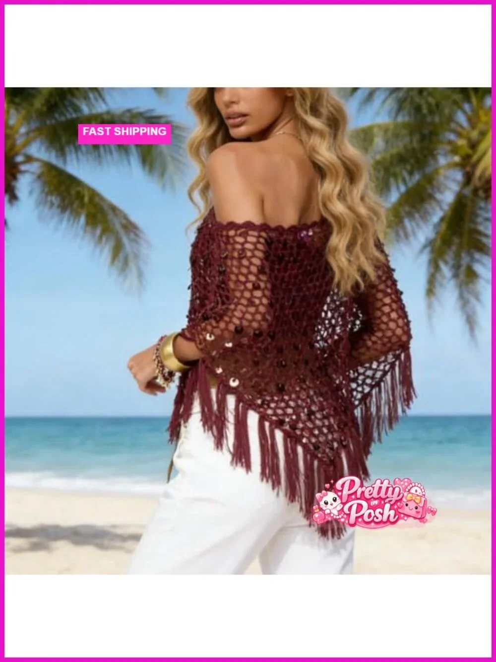 Knit Sequin Poncho Top Crochet Asymmetrical Beach Cover Up Shawl